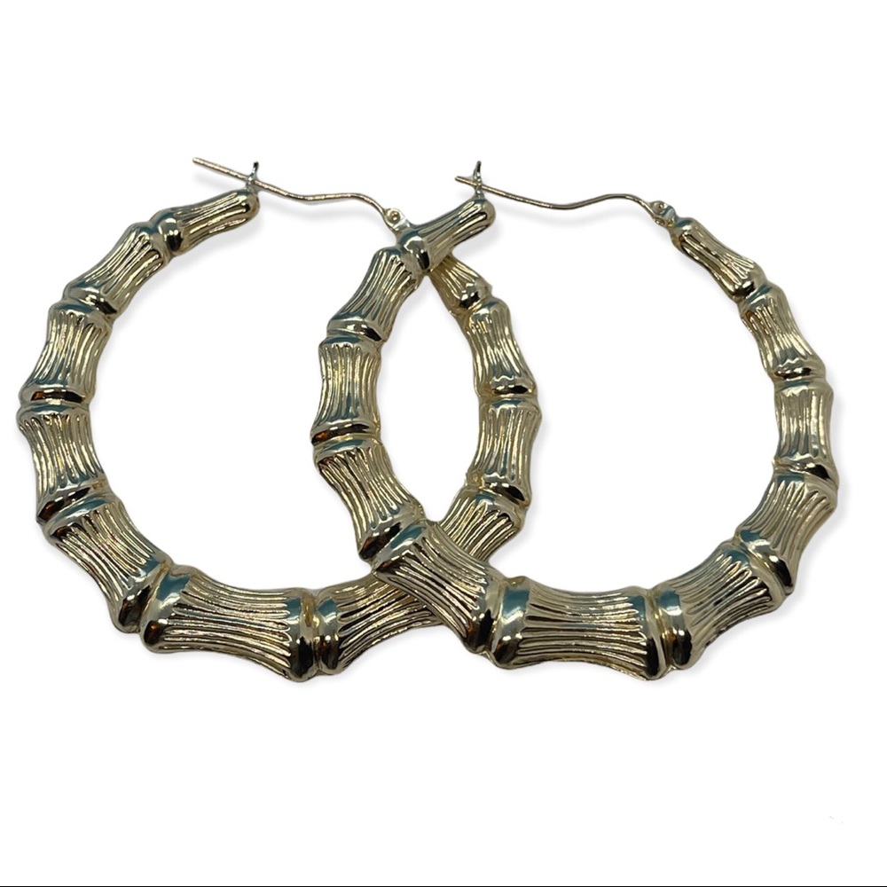 10k Gold Bamboo Hoops 2.27”